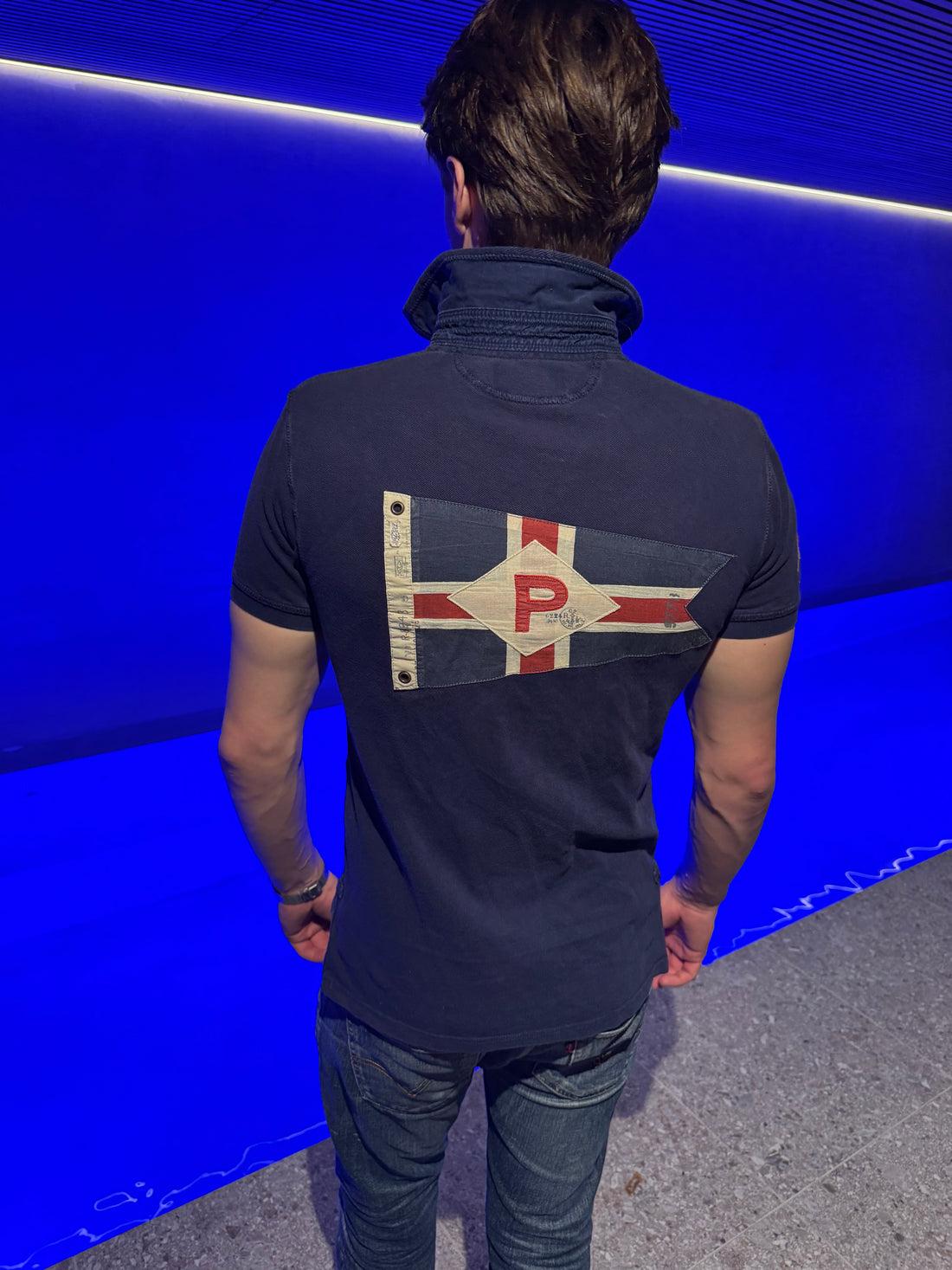 Polo Ralph Lauren Piké – Marineblå Big Pony med diagonal stripe S