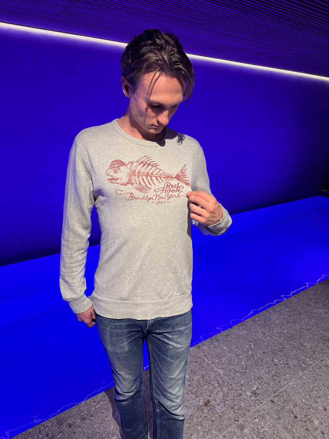 Denim & Supply Ralph Lauren Sweatshirt – Grå «Red Hook Brooklyn» fiskemotiv