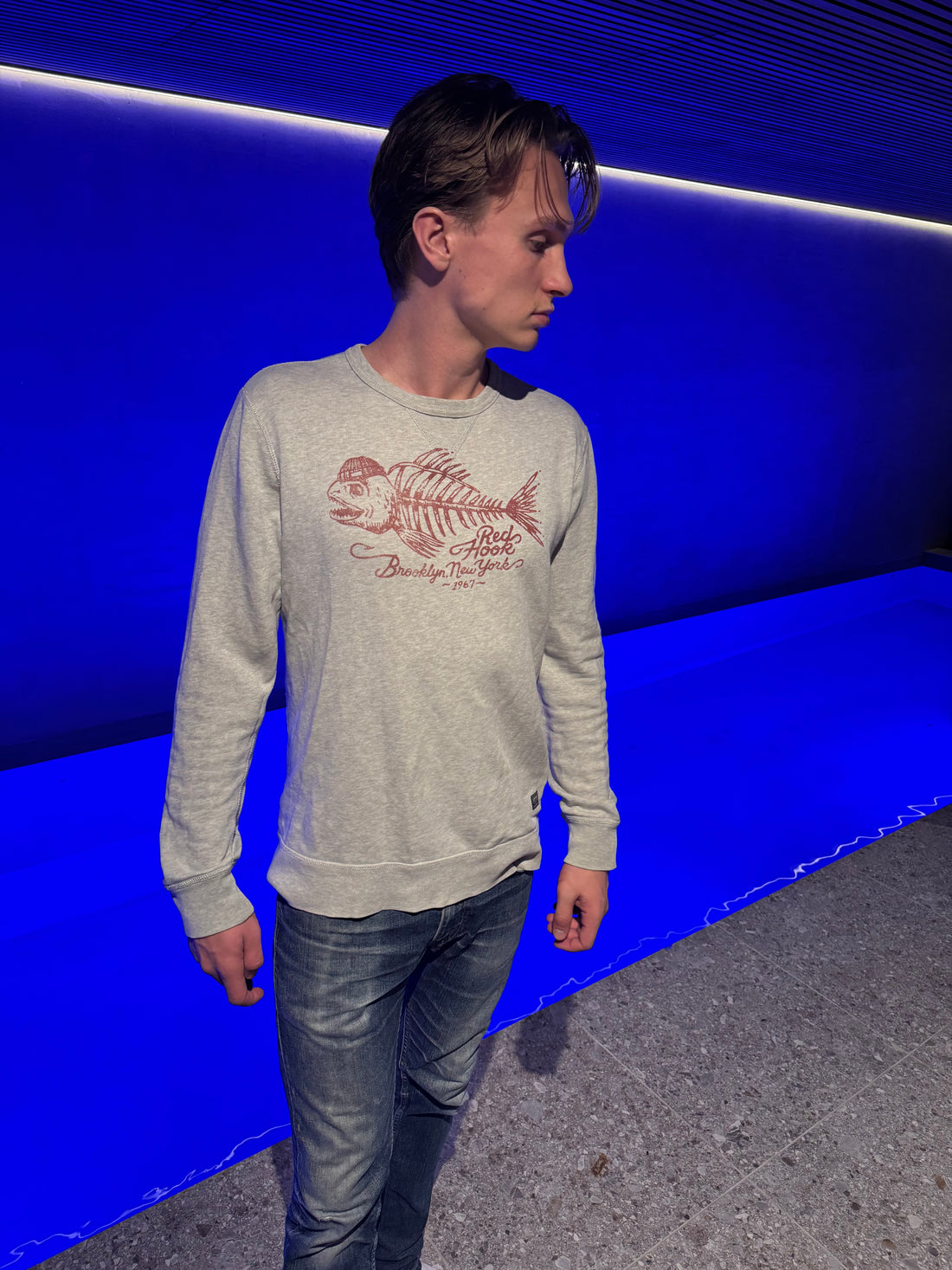 Denim & Supply Ralph Lauren Sweatshirt – Grå «Red Hook Brooklyn» fiskemotiv