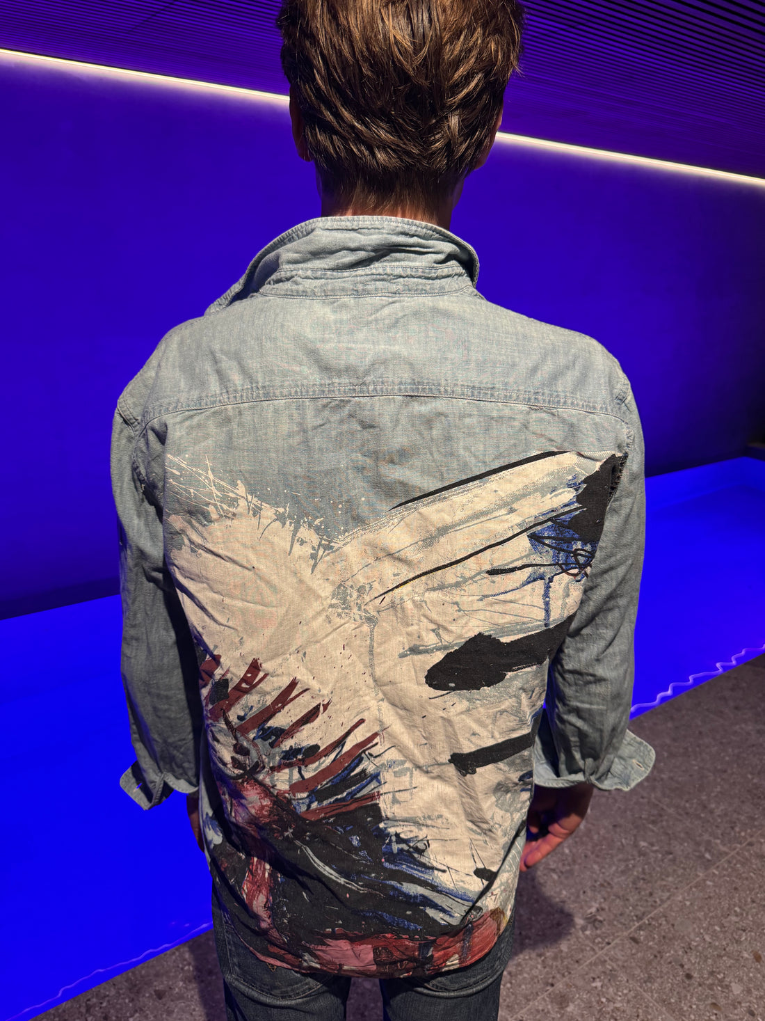 Denim & Supply Ralph Lauren Chambrayskjorte – Sjeldent kunstmotiv på ryggen L