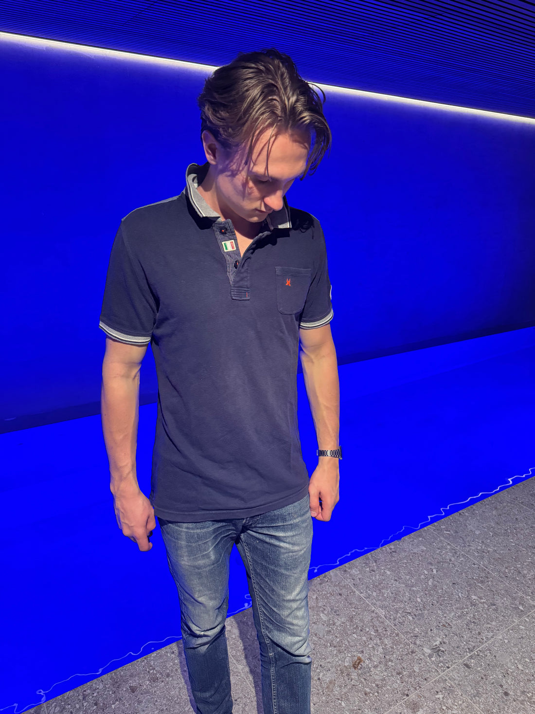 Gaastra Piké – Marineblå med italiensk flagg og brystlomme L