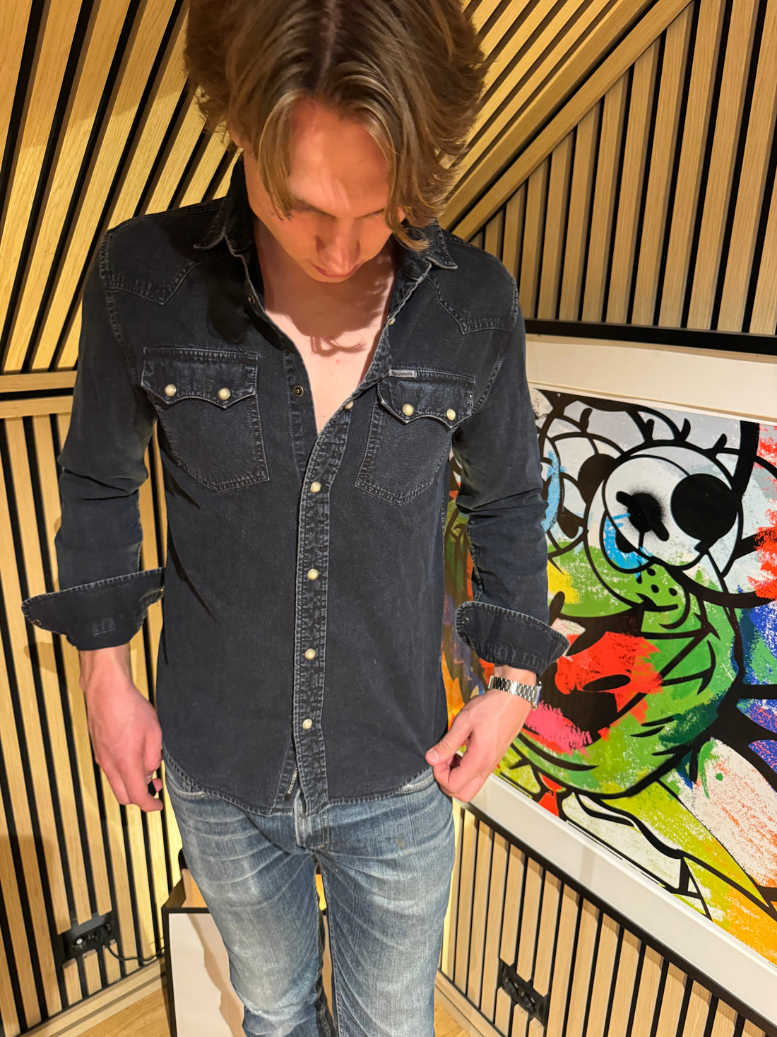 Pepe Jeans Westernskjorte i Denim – Mørk Indigo med trykknapper