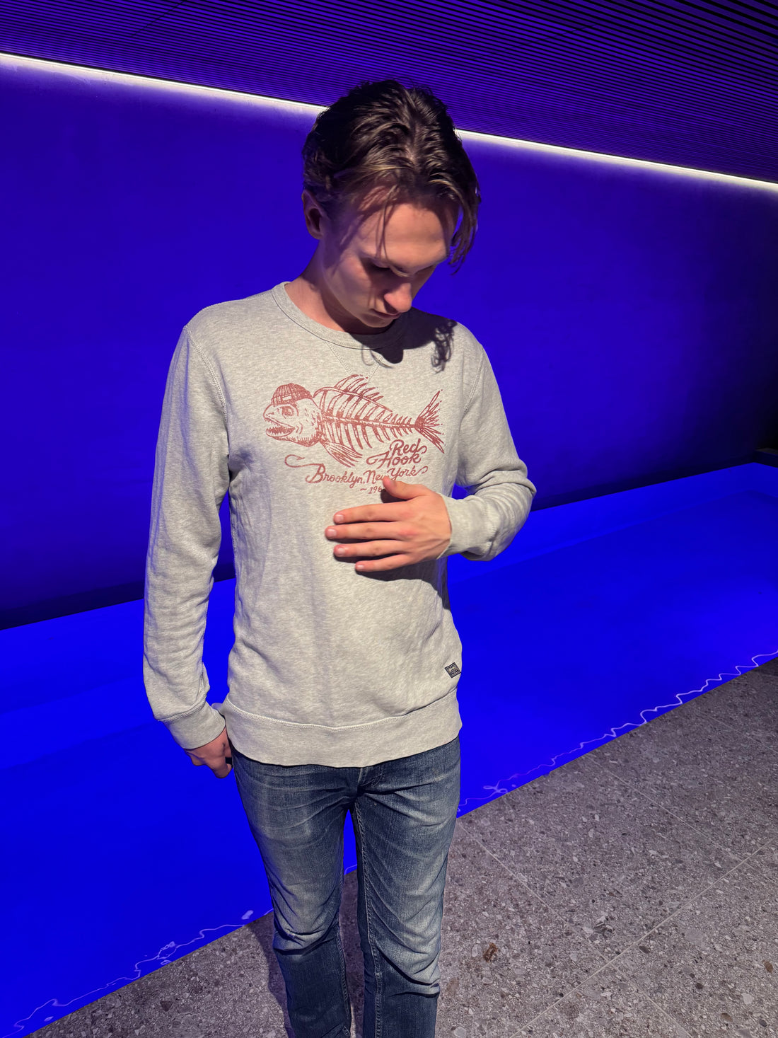 Denim & Supply Ralph Lauren Sweatshirt – Grå «Red Hook Brooklyn» fiskemotiv