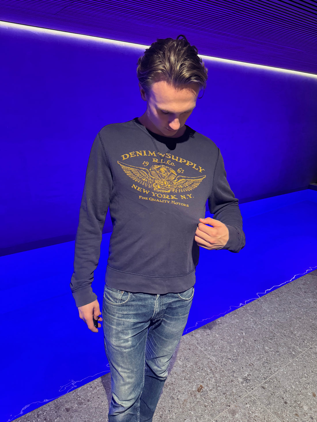 Denim & Supply Ralph Lauren Sweatshirt – Svart «Fine Quality Motors» M