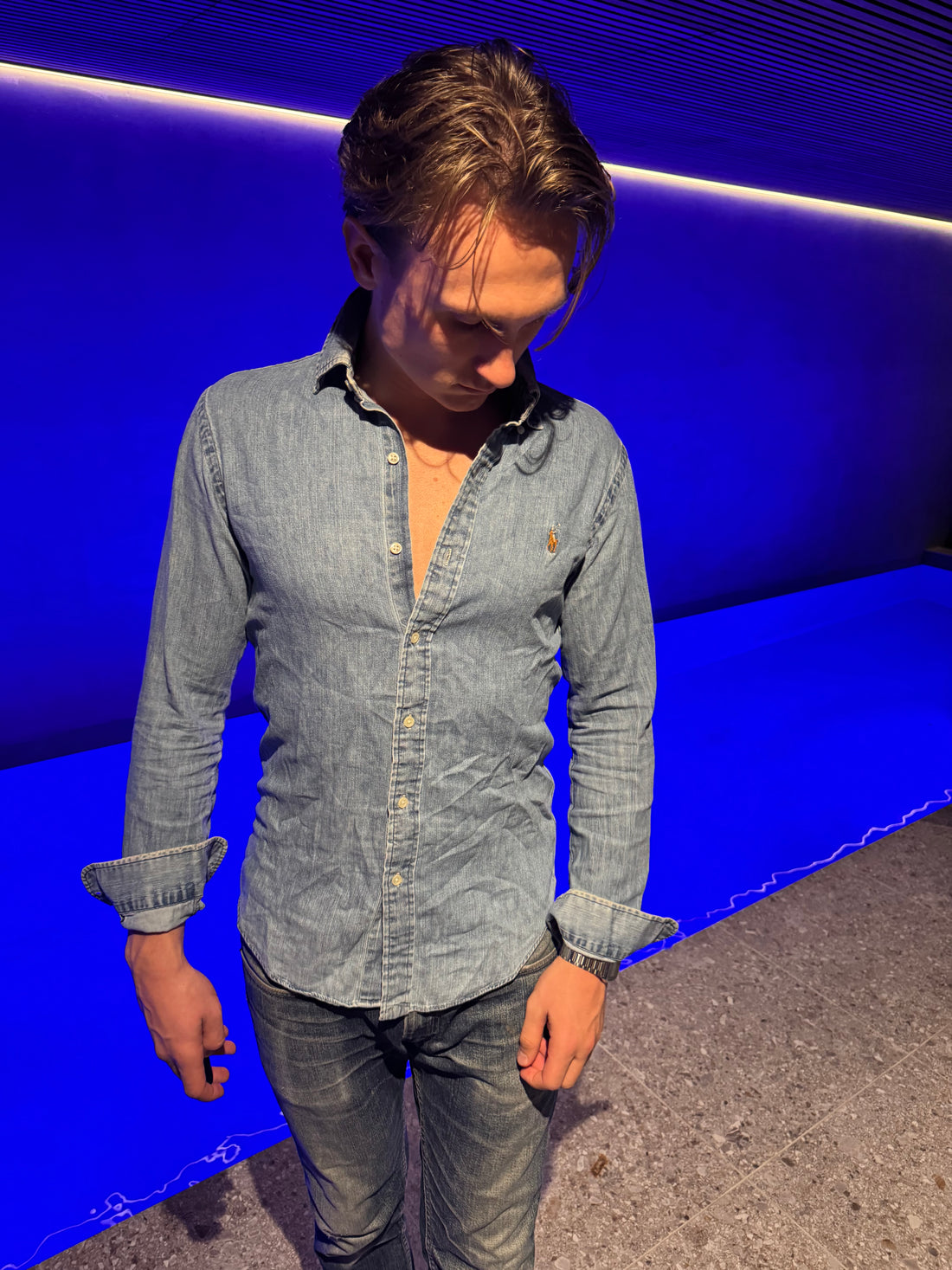 Polo Ralph Lauren Denimskjorte – Lys vask med flerfarget ponni