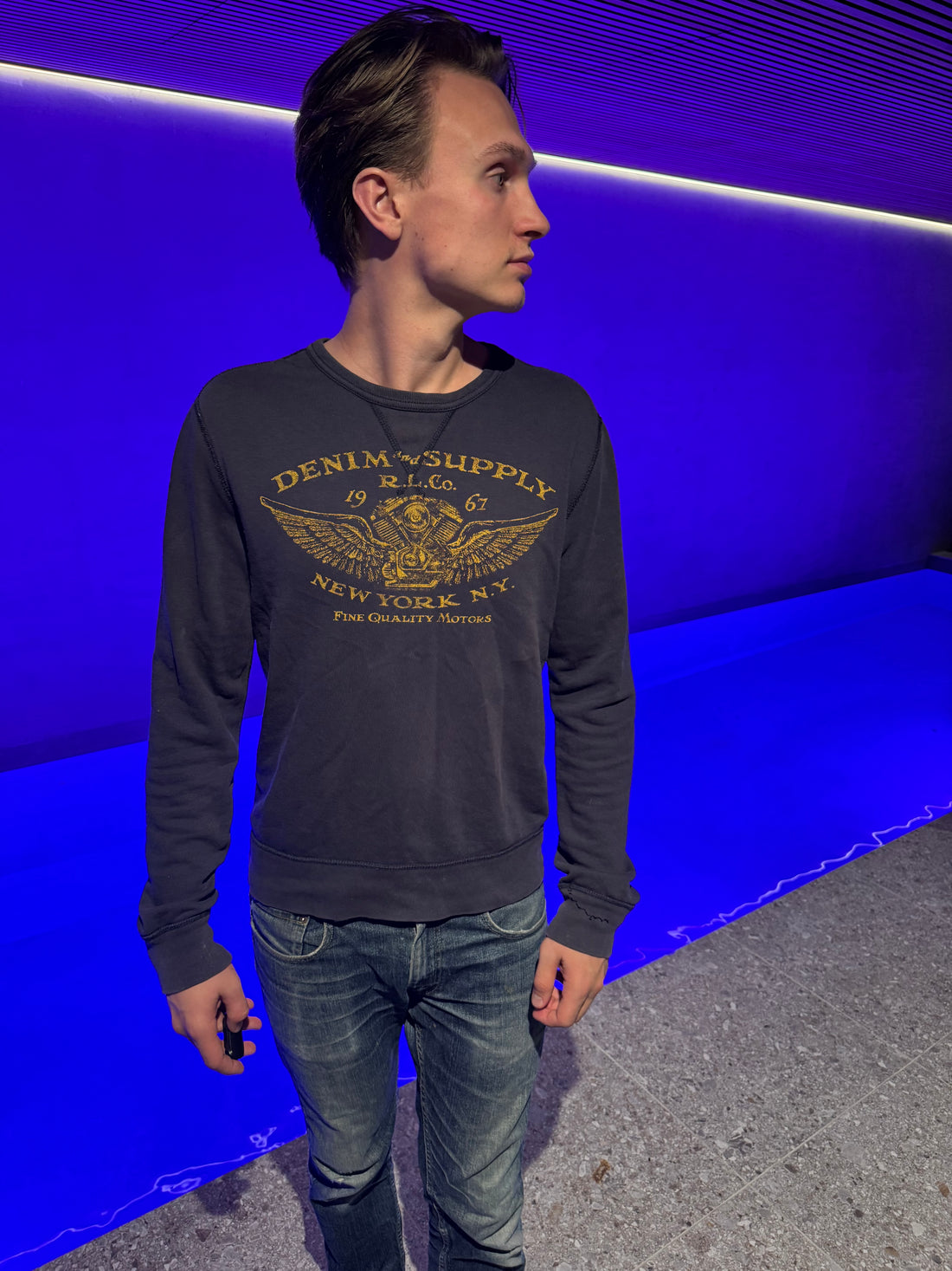 Denim & Supply Ralph Lauren Sweatshirt – Svart «Fine Quality Motors» M