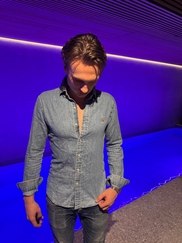 Polo Ralph Lauren Denimskjorte – Lys vask med flerfarget ponni