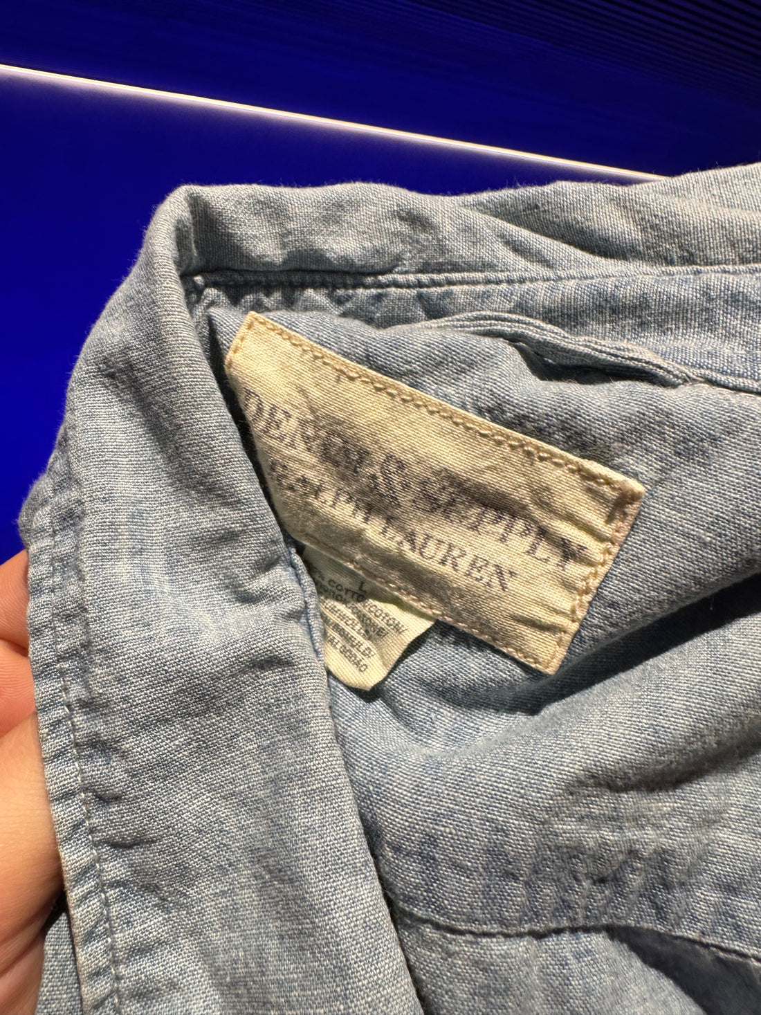Denim & Supply Ralph Lauren Chambrayskjorte – Sjeldent kunstmotiv på ryggen L