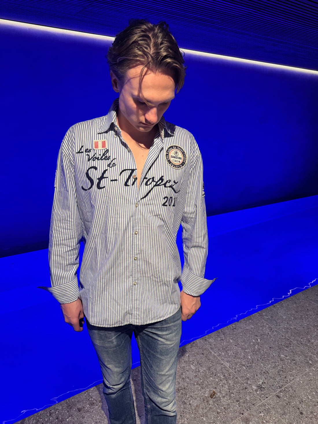 Gaastra Skjorte – Blå og hvit stripet «Les Voiles de St-Tropez» L-XL
