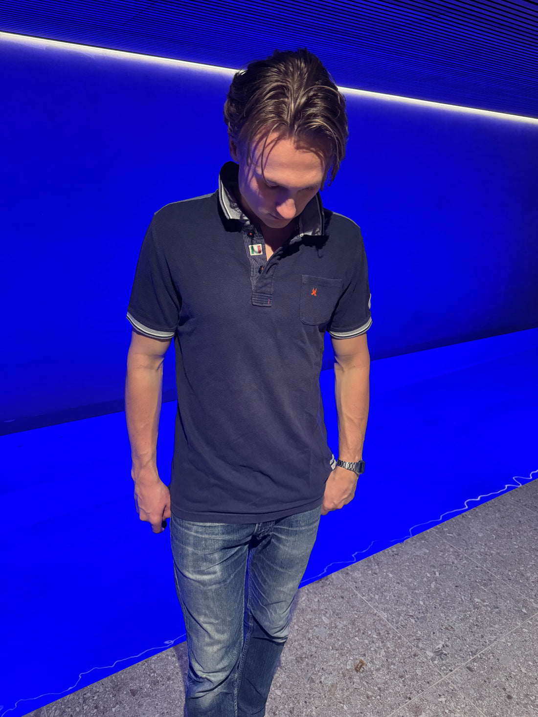 Gaastra Piké – Marineblå med italiensk flagg og brystlomme L