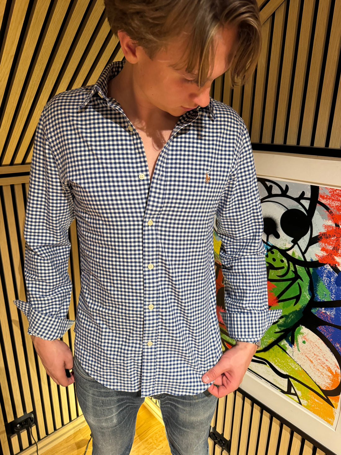 Ralph Lauren Skjorte – Blå og hvit rutet (gingham) med ponnilogo