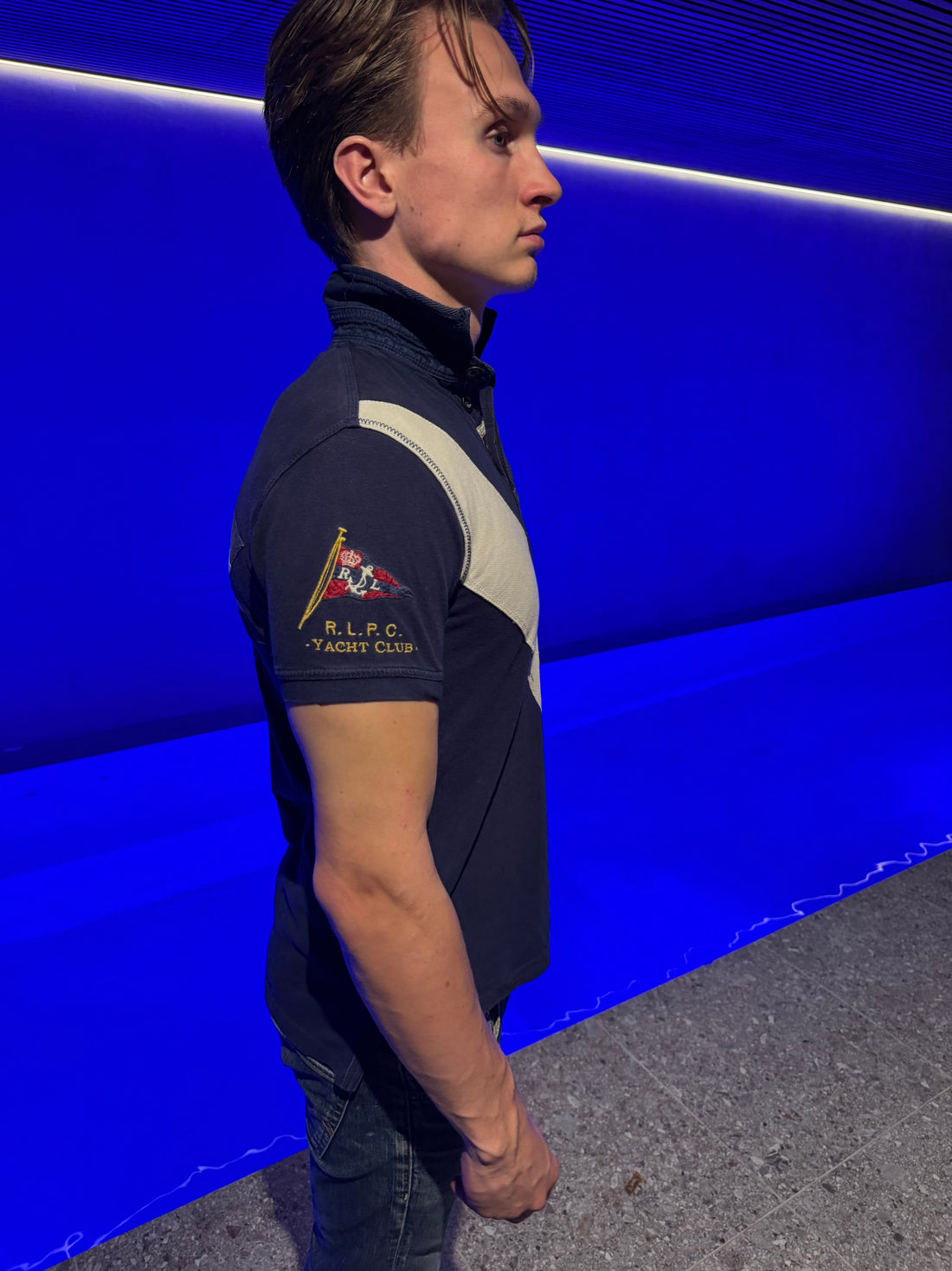 Polo Ralph Lauren Piké – Marineblå Big Pony med diagonal stripe S