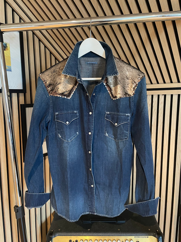 Jacob Cohën – Luksus Denimskjorte med Paljetter S