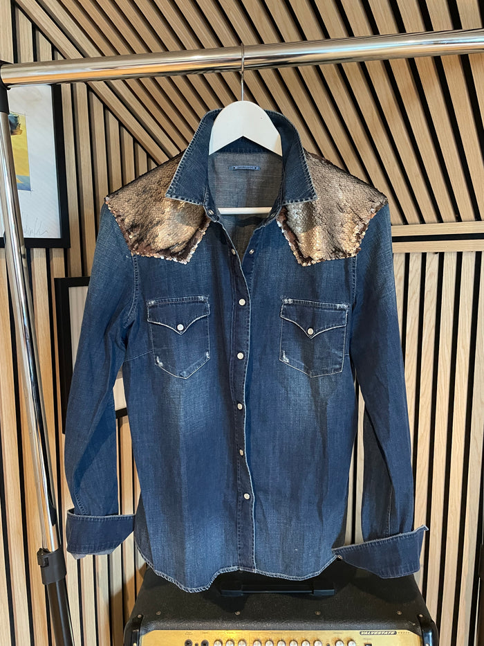 Jacob Cohën – Luksus Denimskjorte med Paljetter S