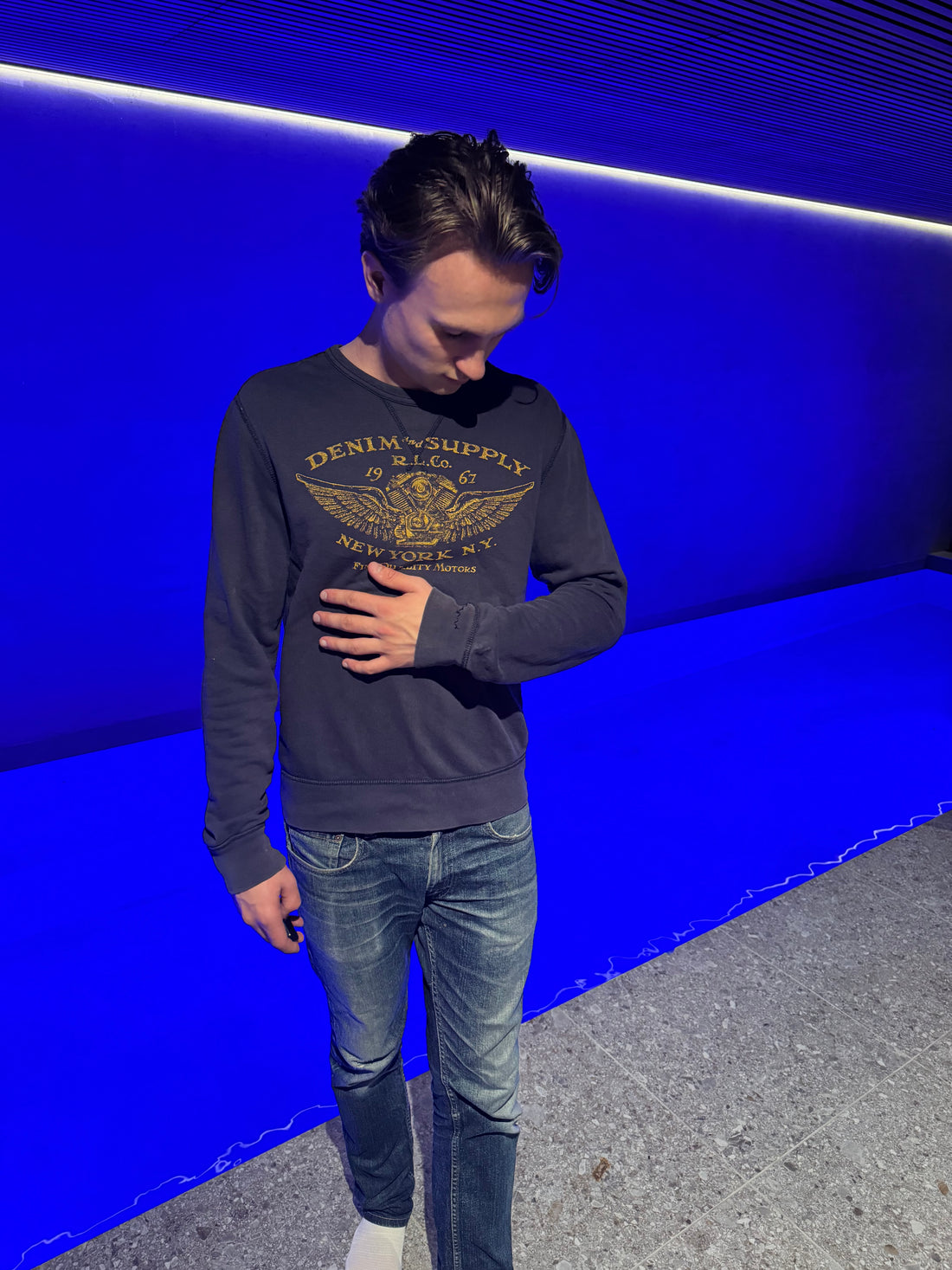 Denim & Supply Ralph Lauren Sweatshirt – Svart «Fine Quality Motors» M