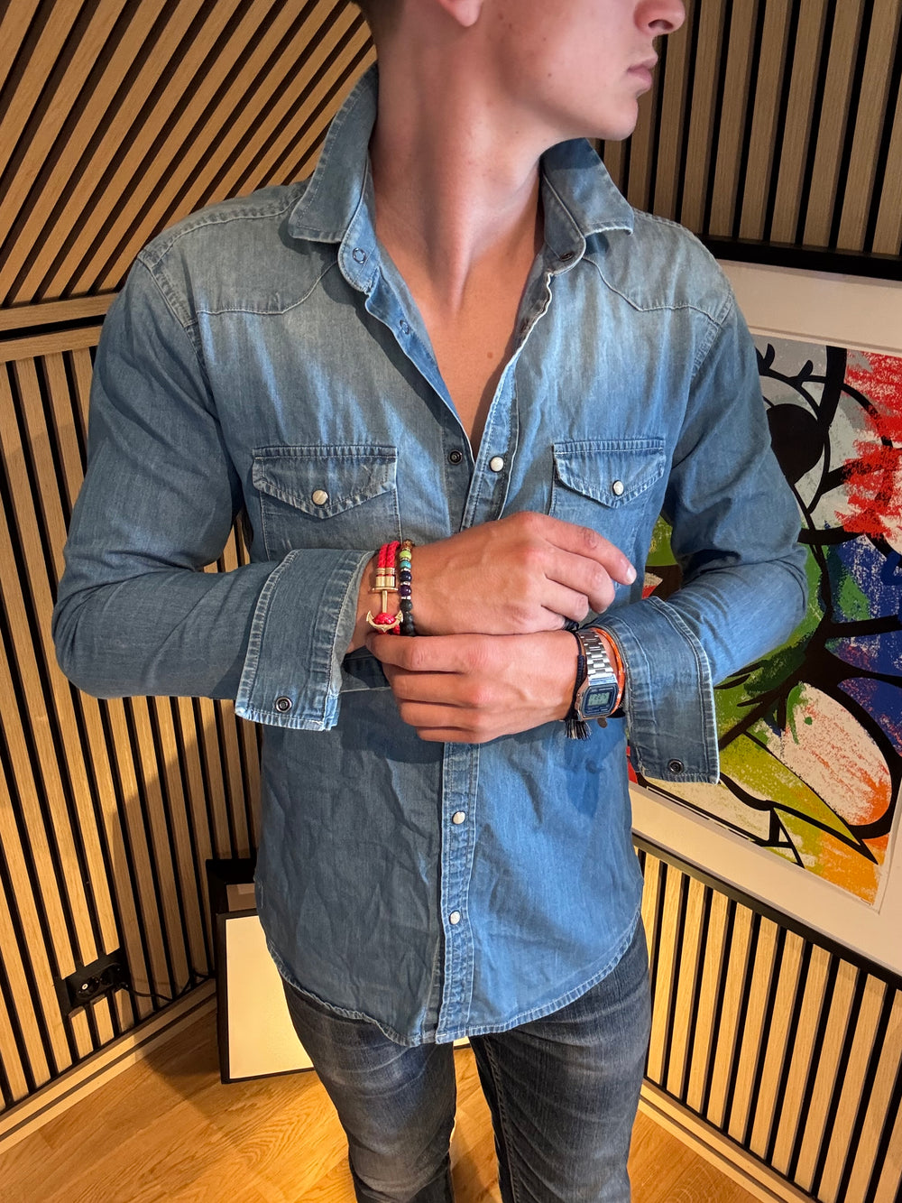 Denim Skjorte Med Pen Wash M-L