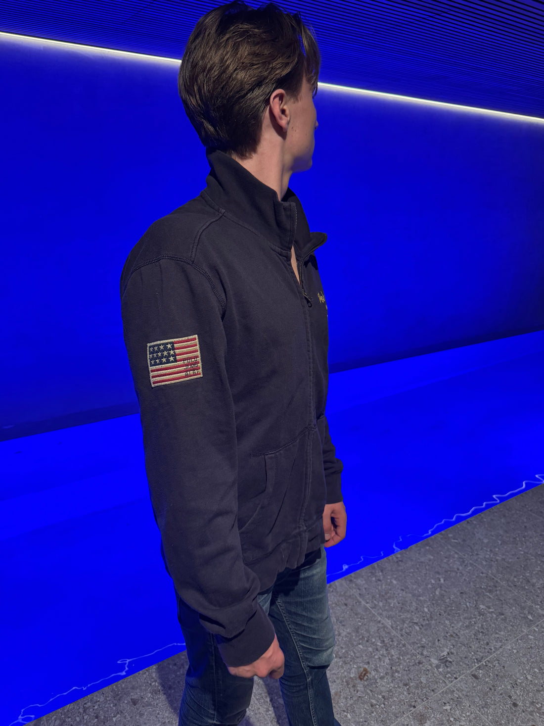 Polo Jeans Co. Zip-genser – Marineblå med gullbrodering «Team R.L.» L