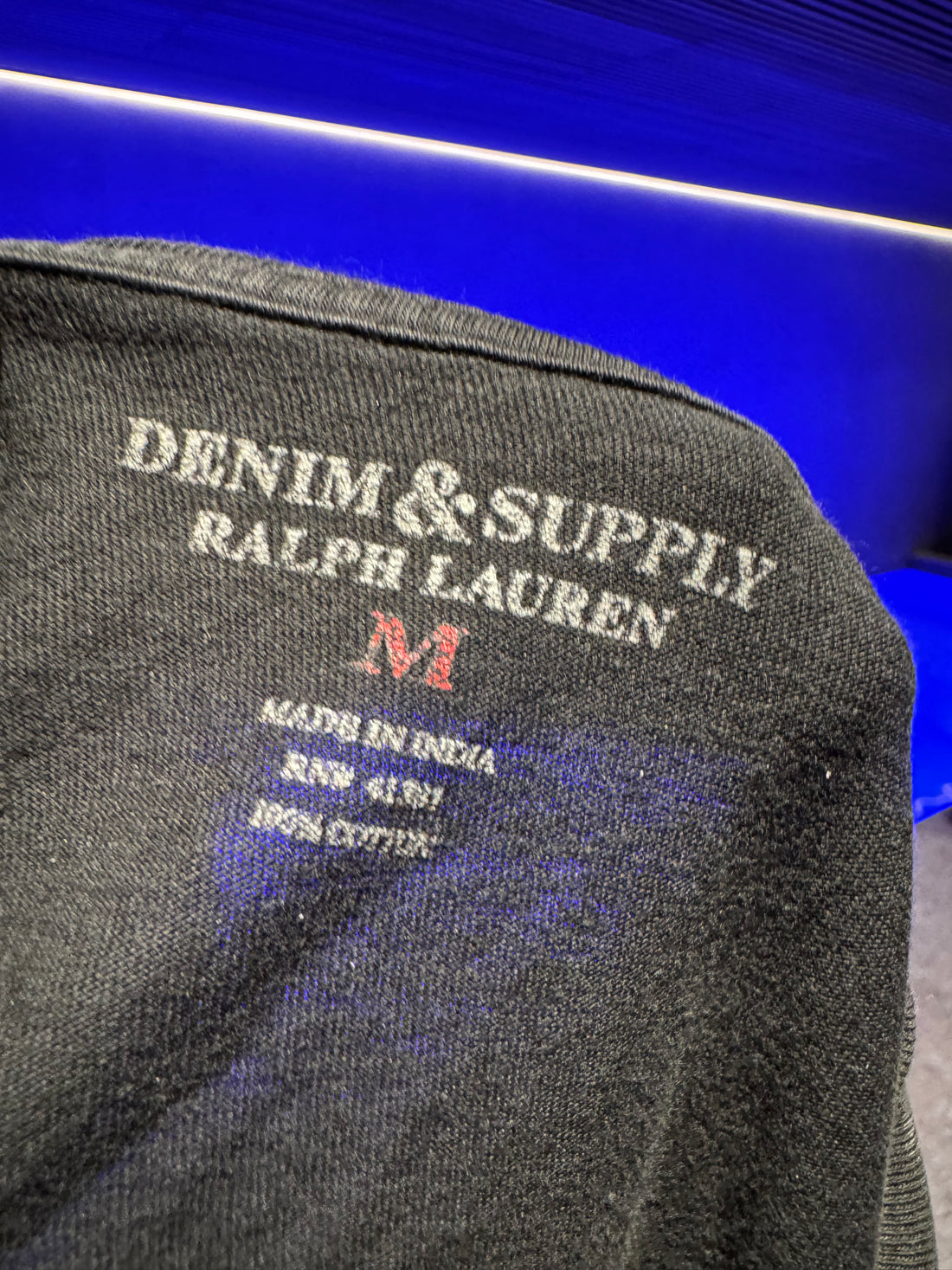 Denim & Supply Ralph Lauren T-skjorte – Svart med vintage flaggpatch, slim fit M