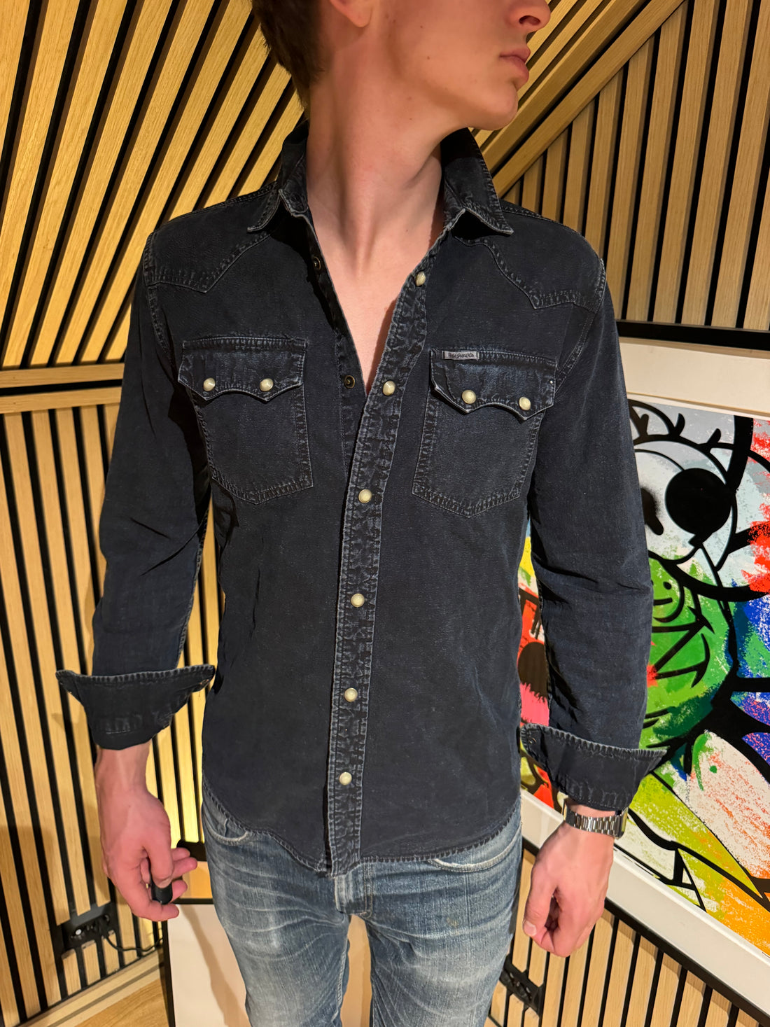 Pepe Jeans Westernskjorte i Denim – Mørk Indigo med trykknapper
