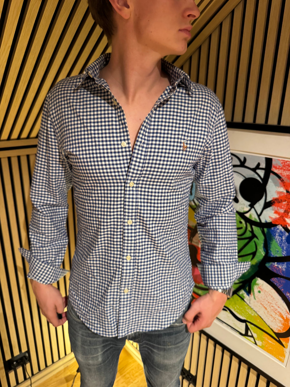 Ralph Lauren Skjorte – Blå og hvit rutet (gingham) med ponnilogo