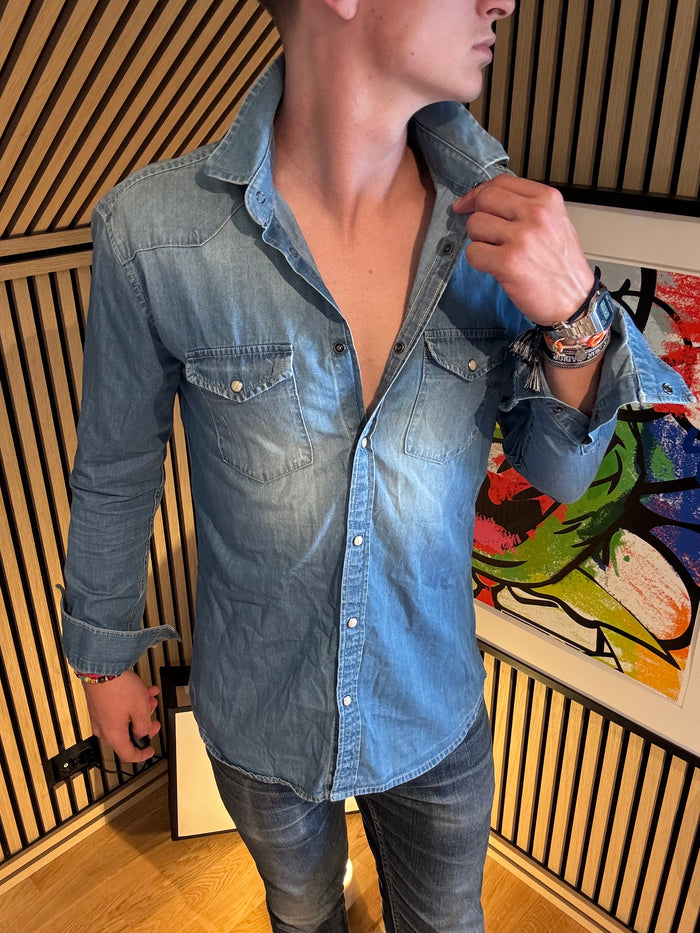 Denim Skjorte Med Pen Wash M-L