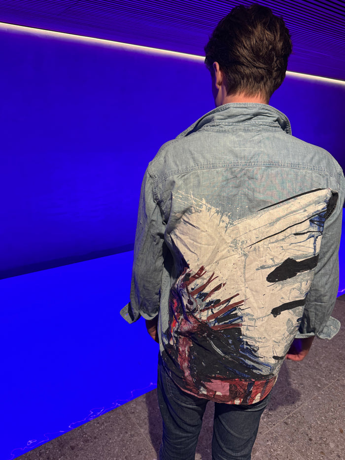 Denim & Supply Ralph Lauren Chambrayskjorte – Sjeldent kunstmotiv på ryggen L