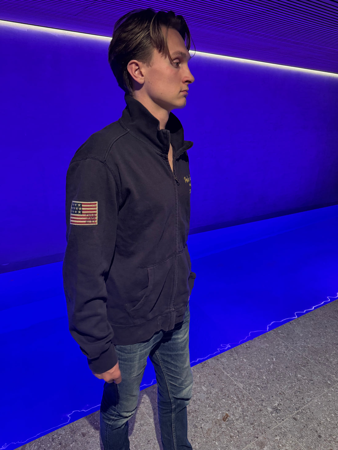 Polo Jeans Co. Zip-genser – Marineblå med gullbrodering «Team R.L.» L